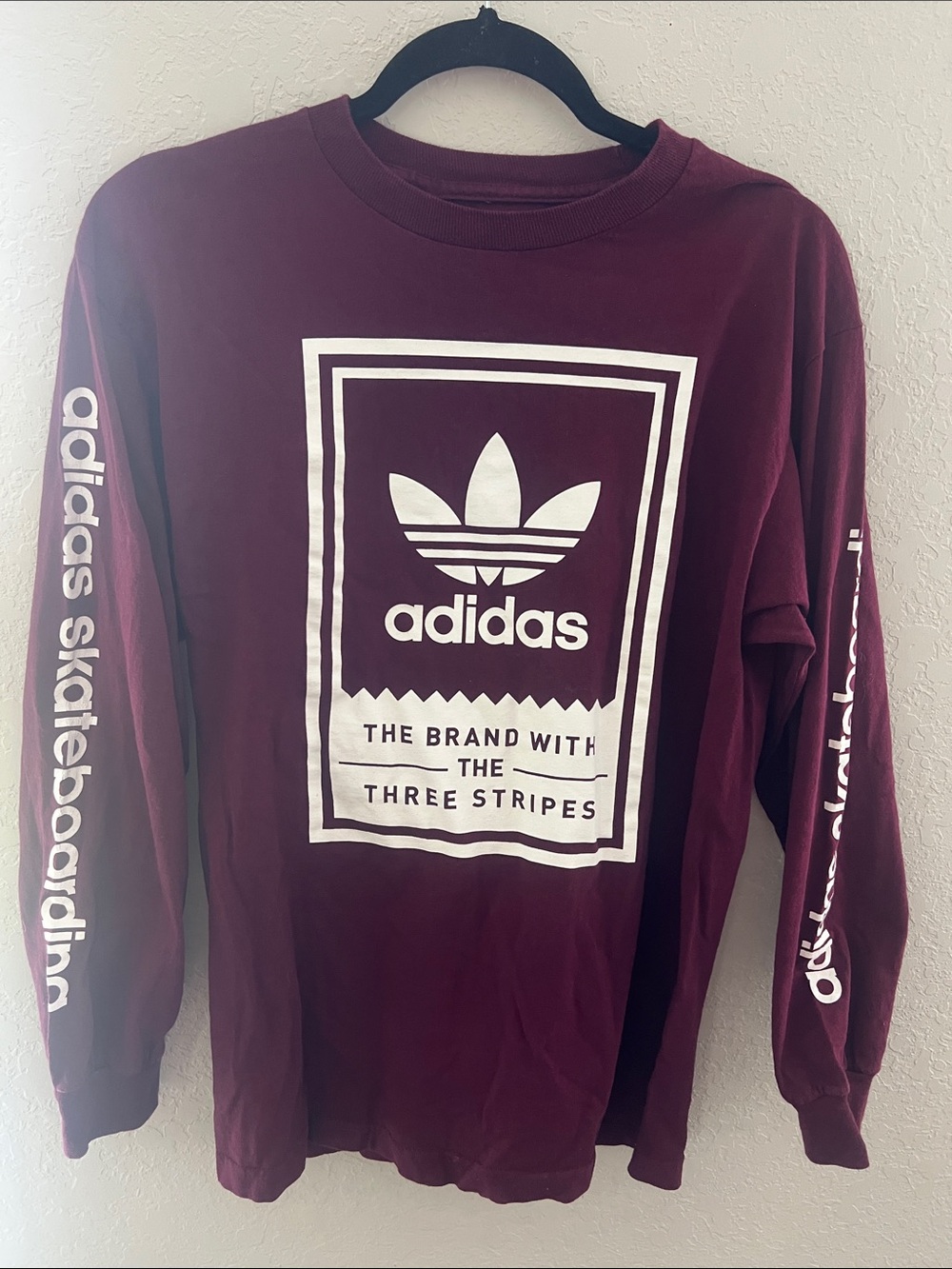 adidas skateboarding Maroon Long Sleeve Tee with White Trefoil